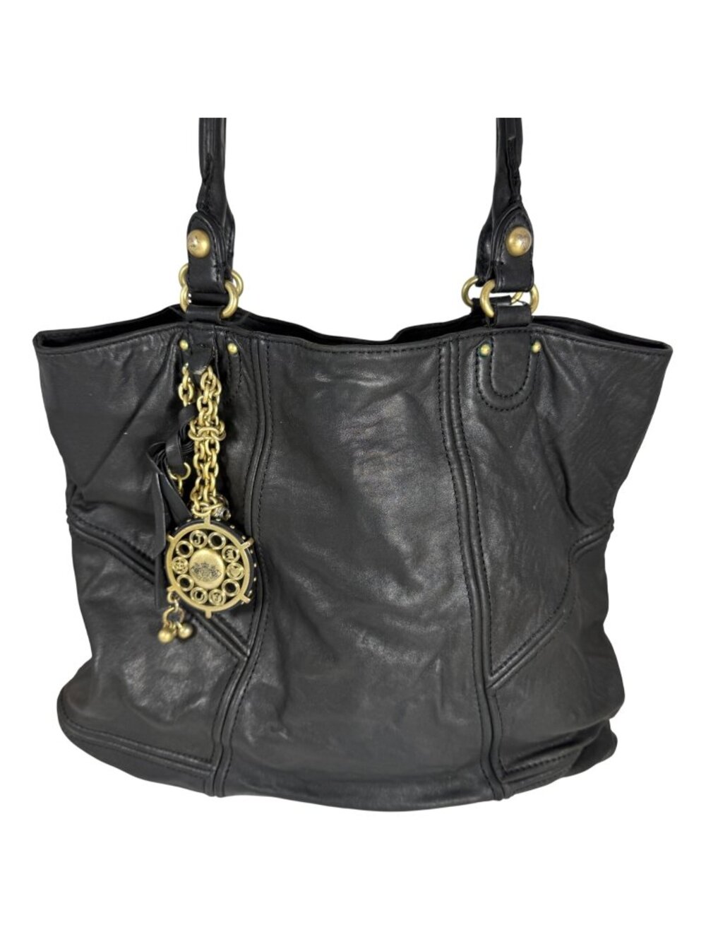VTG Juicy Couture Y2K Lambskin Leather Oversized Grunge Tote Bag + Charms FLAW
